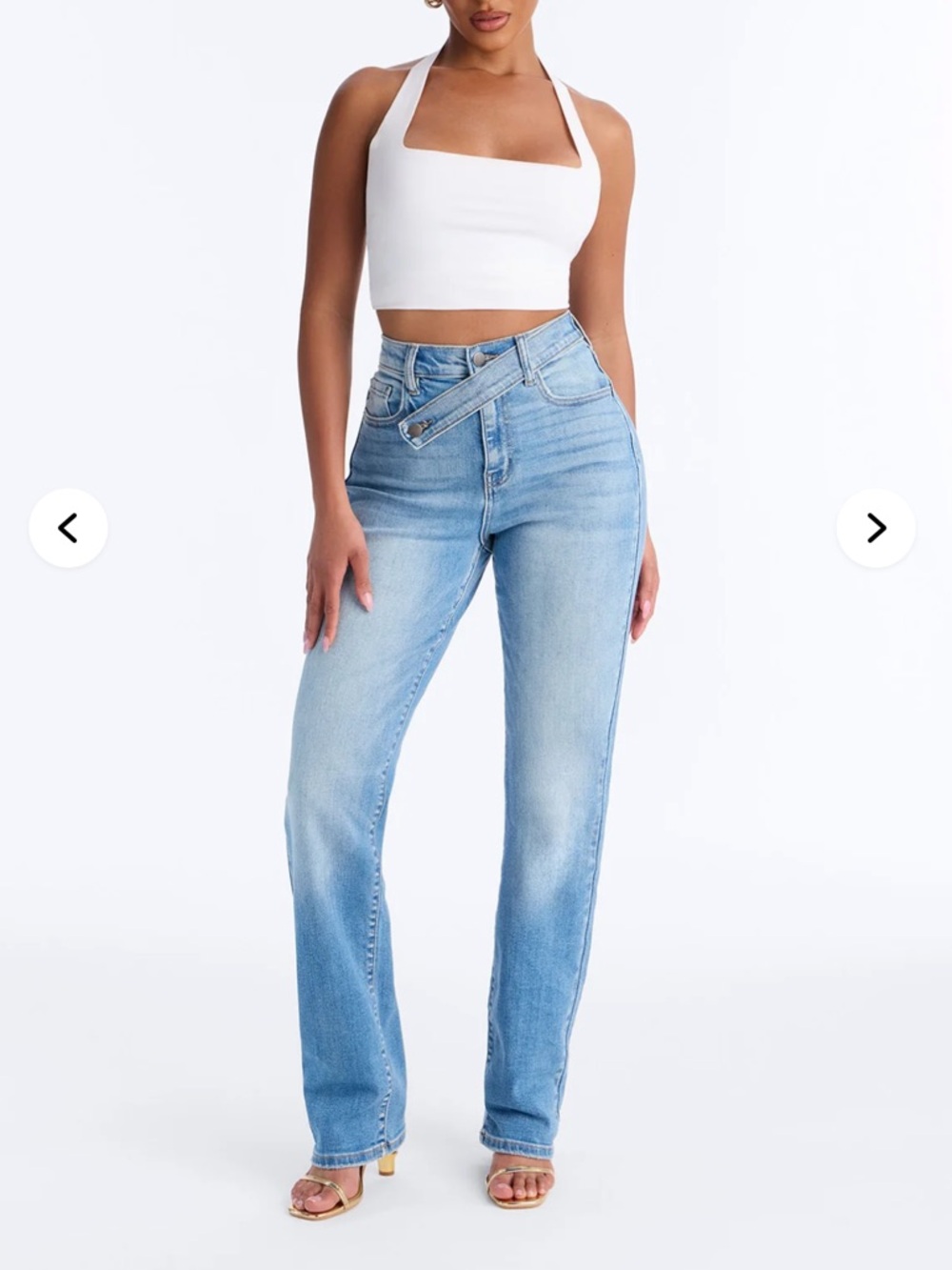 NWT Fashion Nova Cambria Crossover Stretch Straight Leg Jeans - Medium Wash